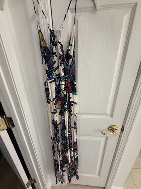 Cream Floral Maxi Dress - Spaghetti Strap